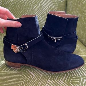 Hermes Neo Ankle Boots in Blue Marine Suede with Kelly buckle